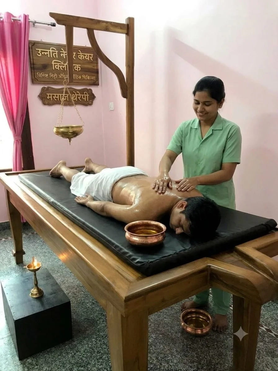 UNNATI Nature Care में ऑयल मसाज का वास्तविक सत्र